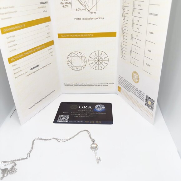 Elegant 6mm Moissanite Key Pendant Necklace Sterling Silver CZ Charm for Women - Picture 4 of 11